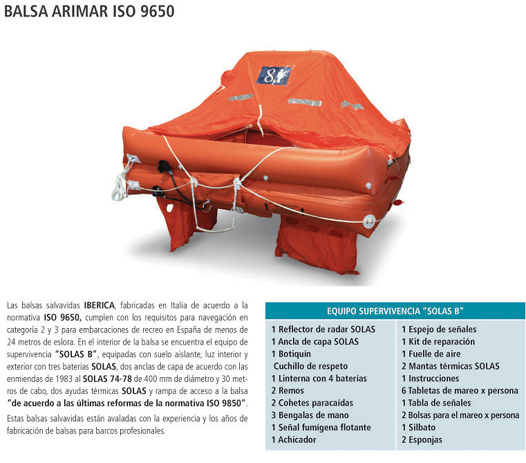 Balsas salvavidas Arimar ISO 9650 (6 Plazas) en SACO 