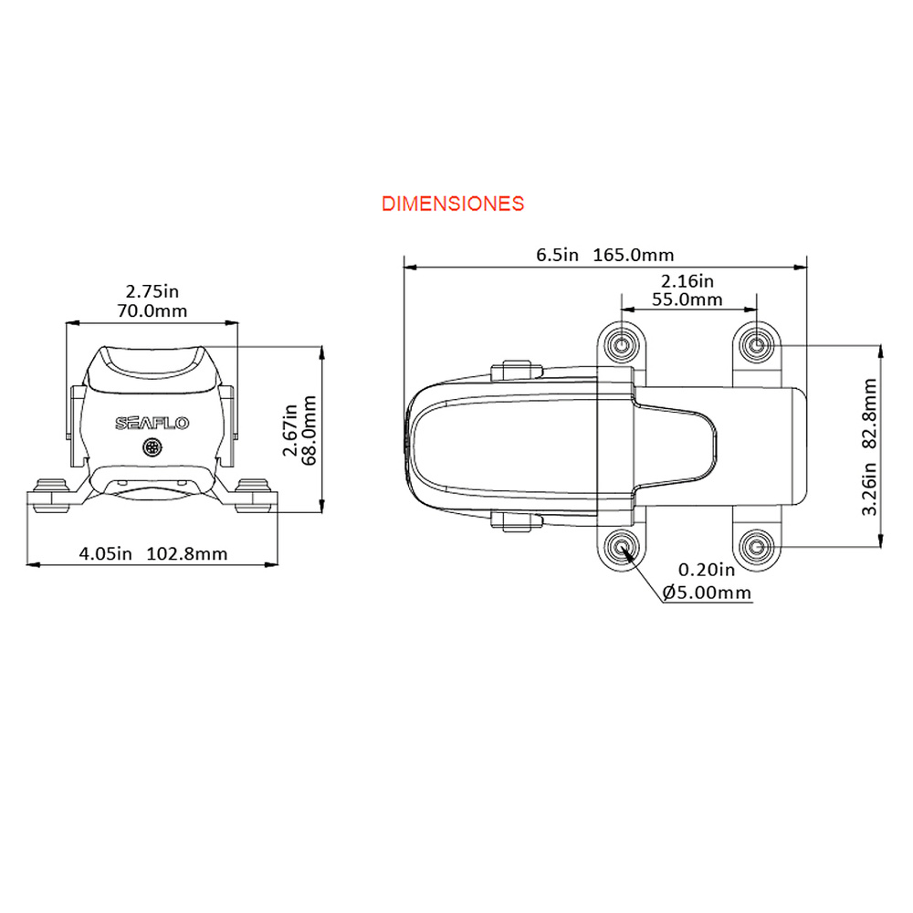 Bomba de Presión Diafragma de demanda automática SEAFLO S23A 12V 1.9LPM/0.5GPM 70PSI/4 