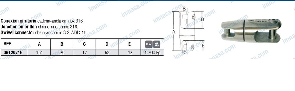 Conexión Giratorio Cadena - Ancla INOX Inoxidable 