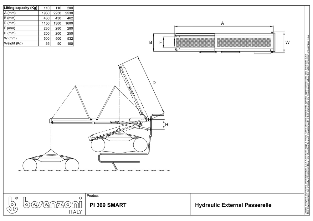 PASARELA BS PI369 2530mm 12V 200Kg. Inoxidable 