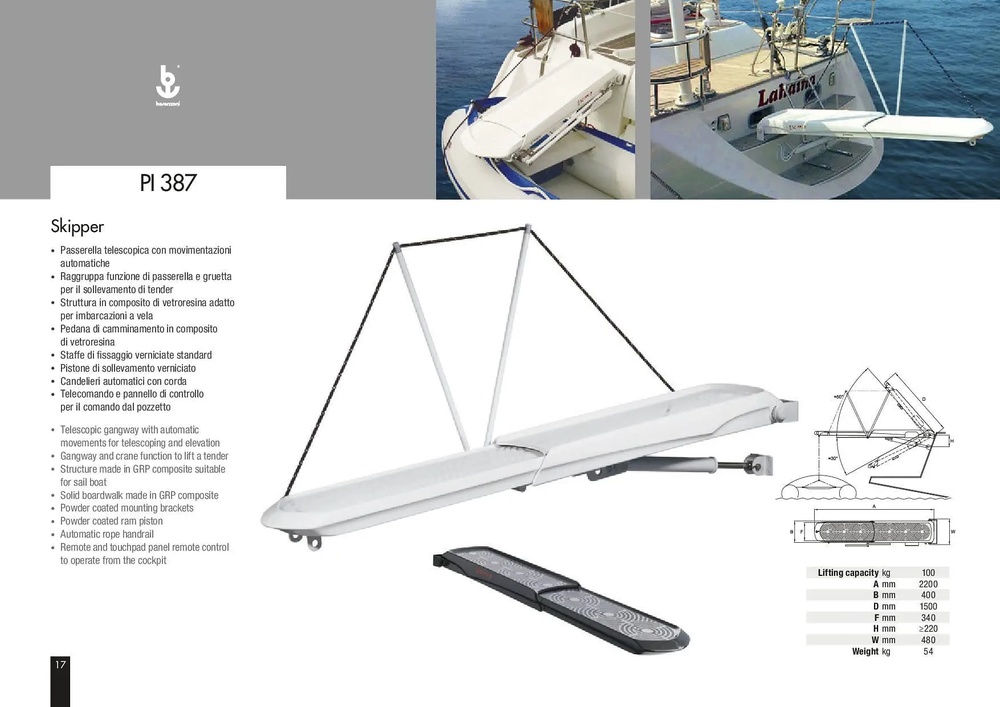 PASARELA HIDRAULICA TELESCOPICA BS PI387 2220 mm 12V 100Kg BLANC BESENZONI 