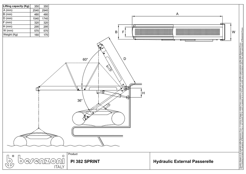 PASARELA TELESCOPICA HIDRAULICA BS PI382 2540mm 12V 350Kg. 